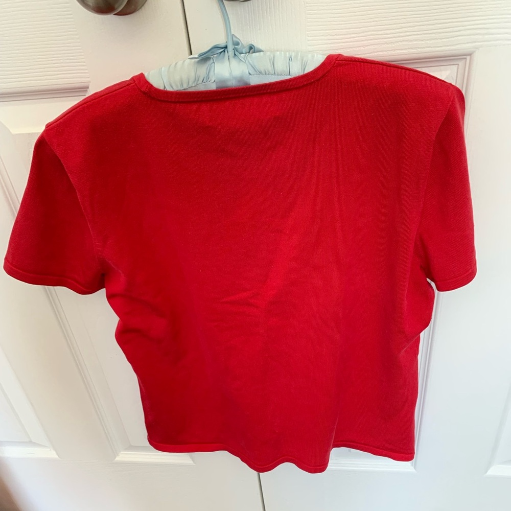 Silk and nylon red crew neck top